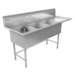 Triple sink SS W Drainboard